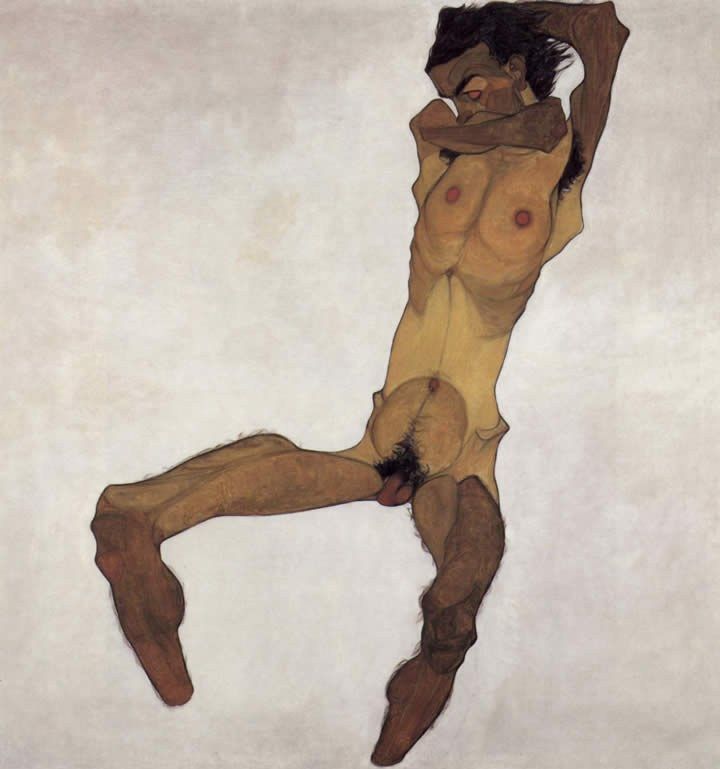 Egon Schiele Sitting male act